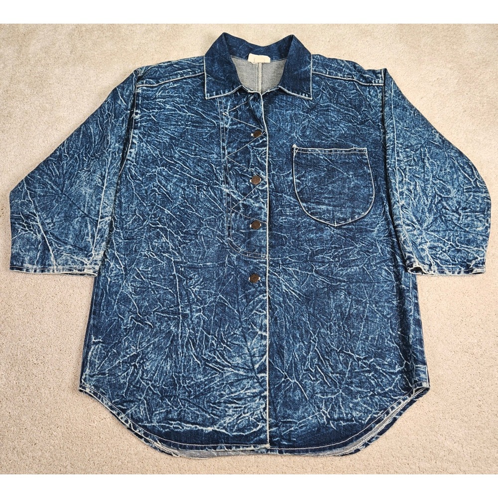 VTG Men's‎ Superline Made in USA Acid Wash Denim Western Grunge Chore Shirt S